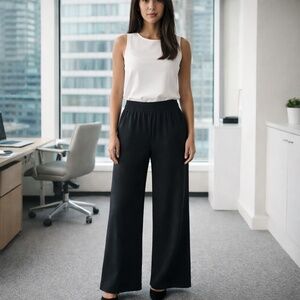 Aritzia Babaton black wide leg pants size 12 elastic waist corporate girlie